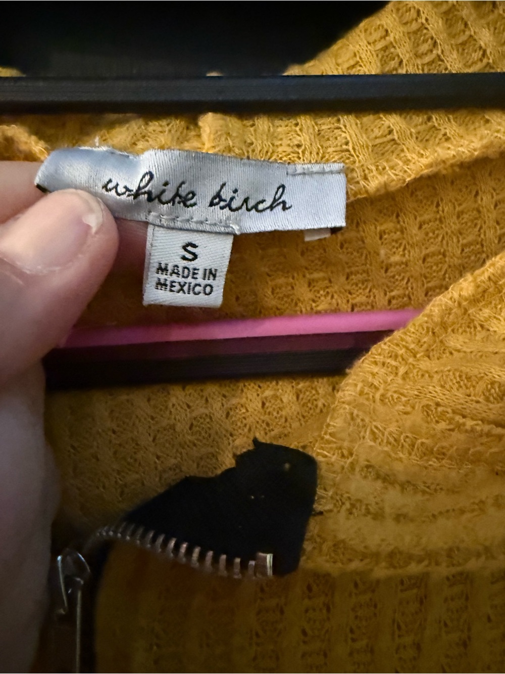 white birch Mustard Yellow Waffle Knit Hoodie with Leopard Print Sleeves - Picture 2 of 2